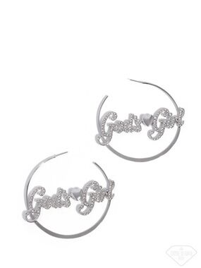 E-101 Silver 'Gods Girl' Script Hoop Earrings
